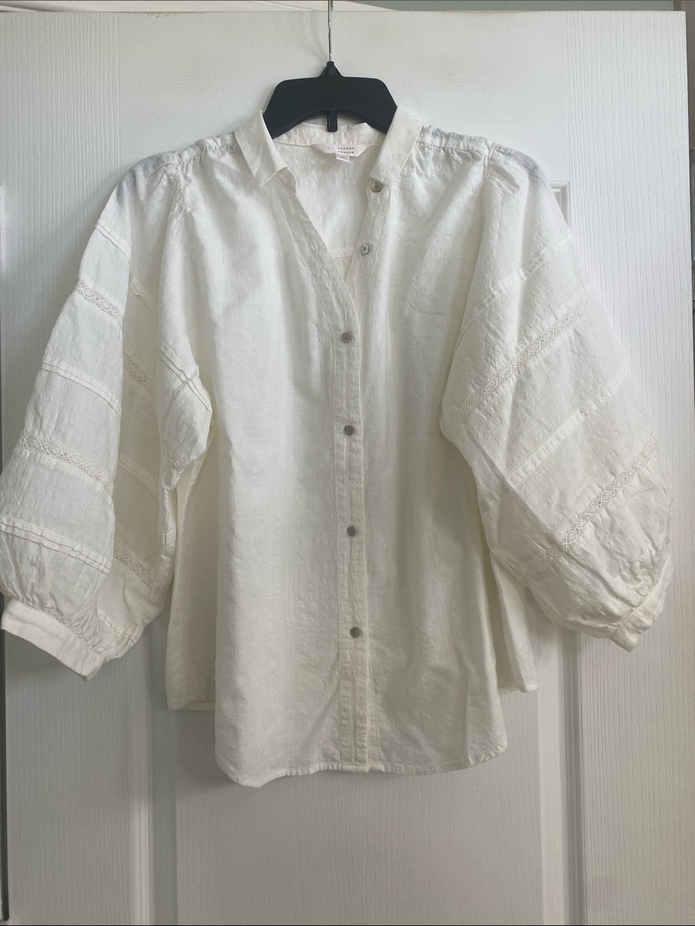 LC Lauren Conrad Ivory Lace-Trim Button Blouse